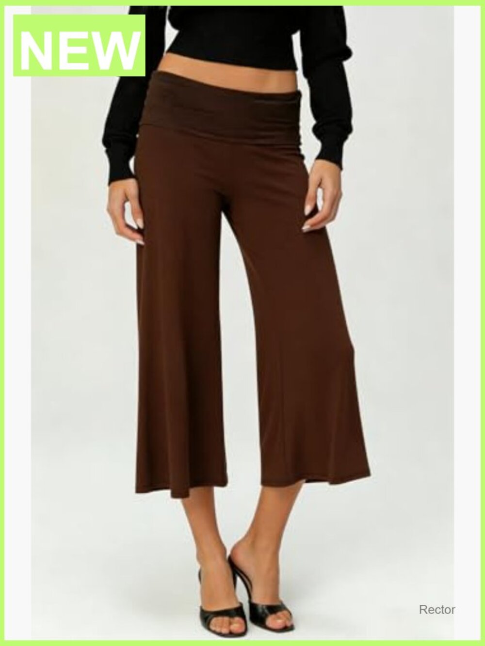 Low Rise Gaucho Flare Capri Yoga Pants Foldover Waist Cropped Trousers - Picture 2 of 5